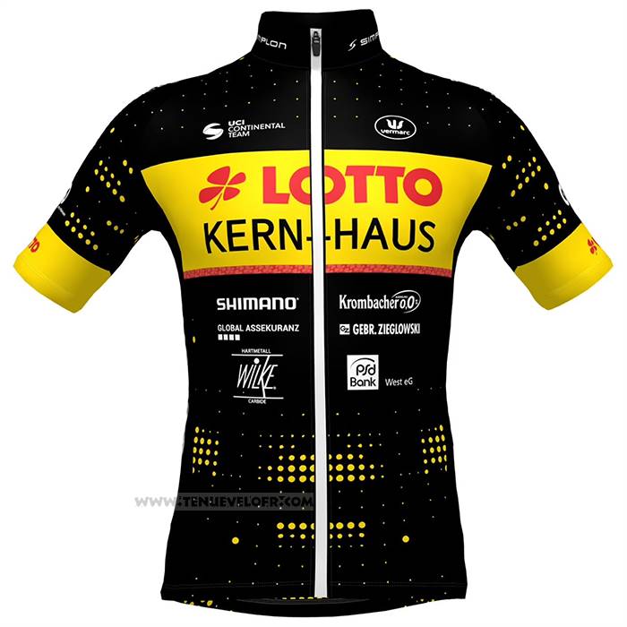 2023 Maillot Cyclisme Lotto-kern Haus Noir Jaune Manches Courtes Et Cuissard